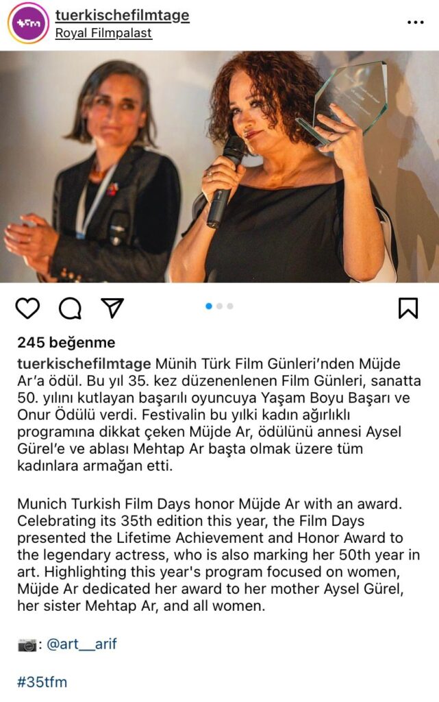 Müjde Ar, “Yaşam Boyu Başarı ve Onur Ödülü” Aldı! 20 mujde ar odul post