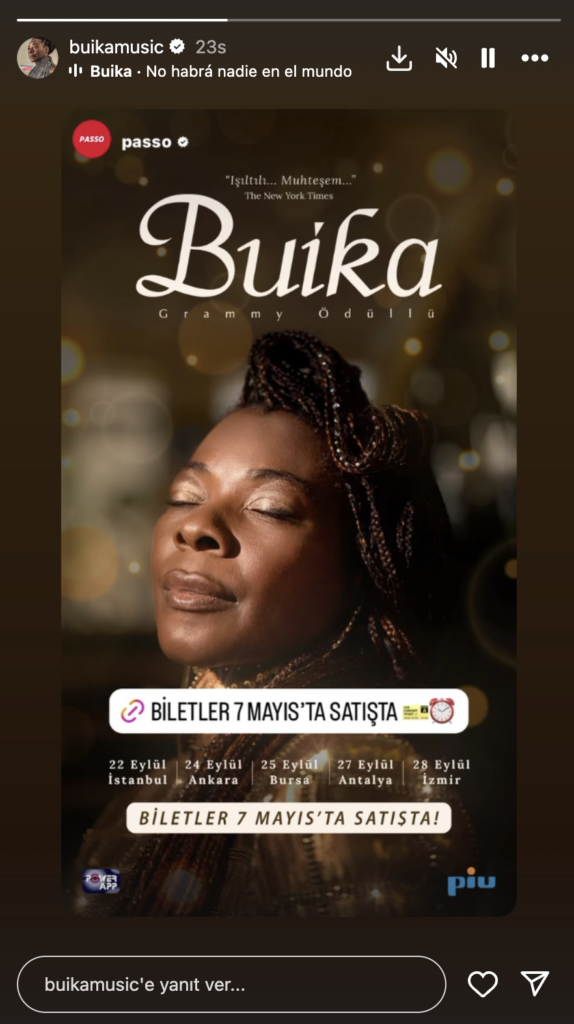 Grammy Ödüllü Sanatçı Buika'dan Türkiye Turnesi 20 Grammy ödüllü vokalist Buika, Türkiye turnesine çıkıyor.