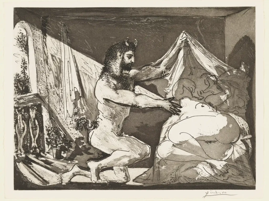 Picasso’nun Baskı Resimleri British Museum’da 26 Picasso Faun Revealing a Sleeping Woman Jupiter and Antiope after Rembrandt Uyuyan Bir Kadini Gosteren Faun Jupiter ve Antiope Rembrandttan sonra 1936