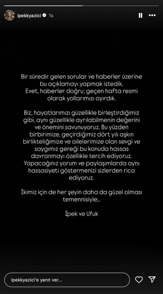 ŞOK BOŞANMA! Ufuk Beydemir ve İpek Filiz Yazıcı'nın Mutluluğu Kısa Sürdü: Tek Celsede Bitti! 20 Ufuk Beydemir ve İpek Filiz Yazıcı bir açıklama yaptı.